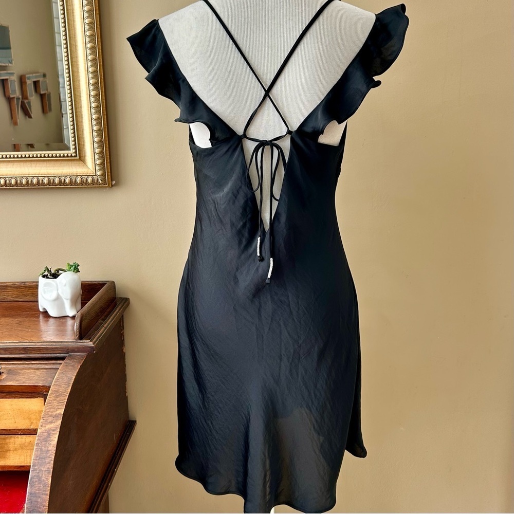 Free People Black Satin Ruffled Mini Dress Size Large L - Picture 8 of 14